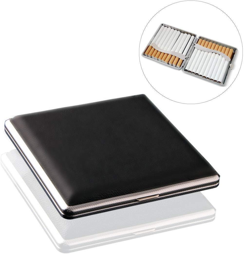 Laser Engraved Tobacco 20 Cigarette Black Tin Case Leather Personalised Gift Unusual
