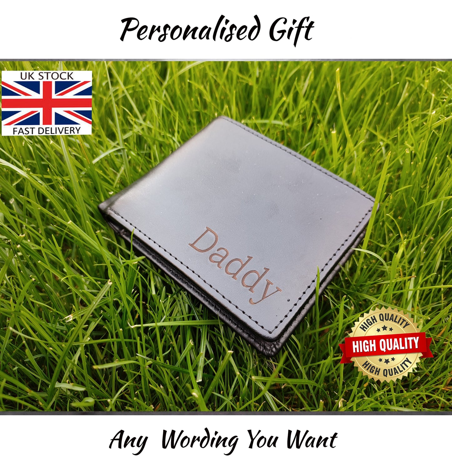 Personalised Laser Engraved Black PU Leather Wallet For Men - Best Custom Gift