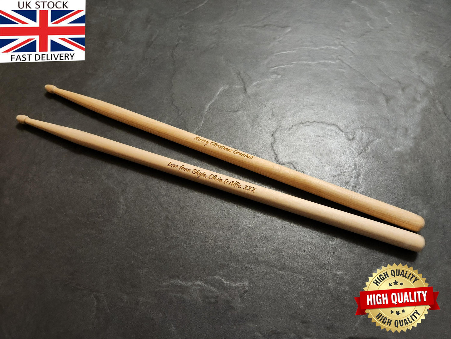 Personalised Laser Engraved Custom Drum Sticks 5A Size - Classic Maple Wood DrumSticks - Drumming Gifts - Custom Gift Musician