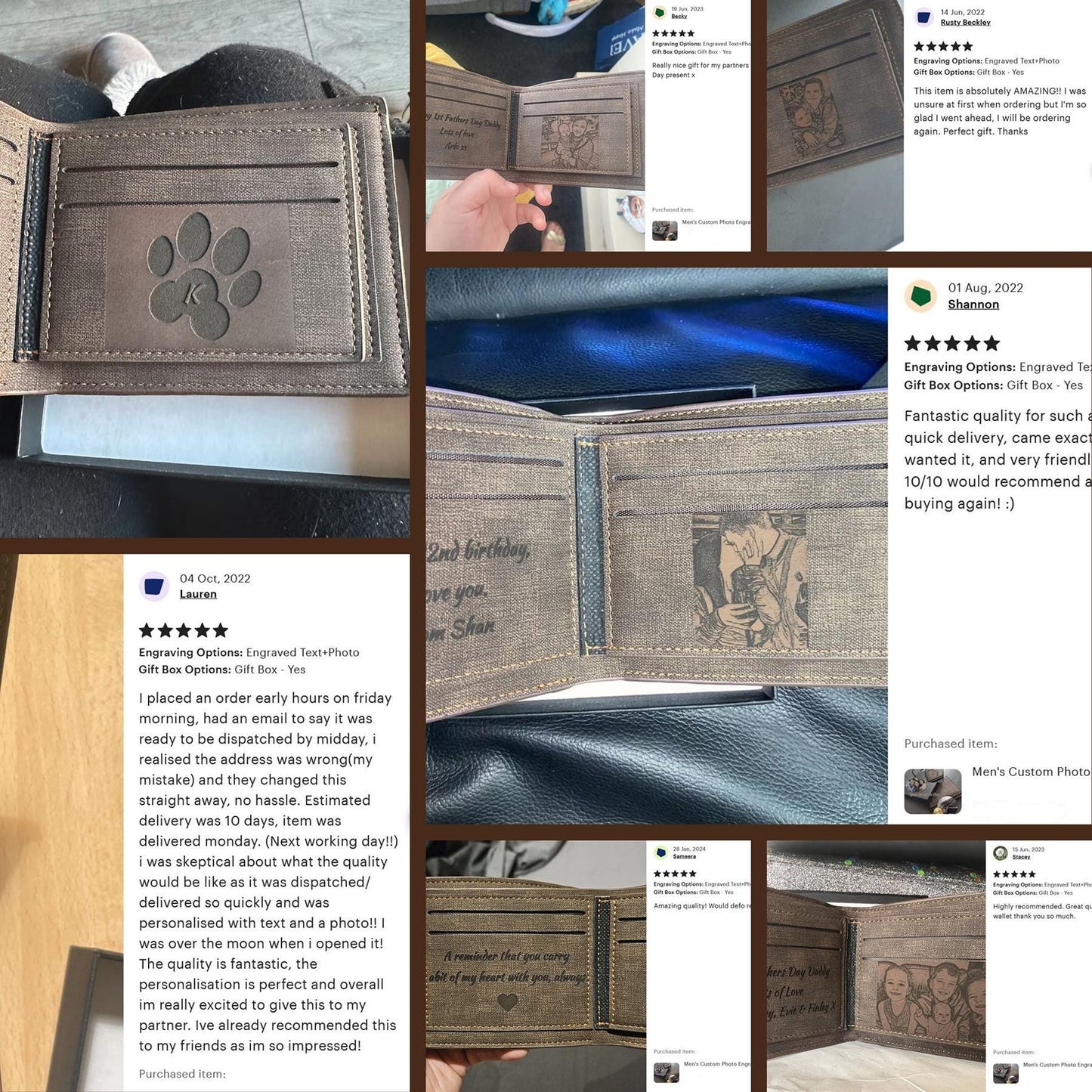 Men's Custom Photo Engraved Brown Wallet - Unique Gift - Personalised Text and Photo - Dad, Grandad, Stepdad, Uncle, Godfather, Son