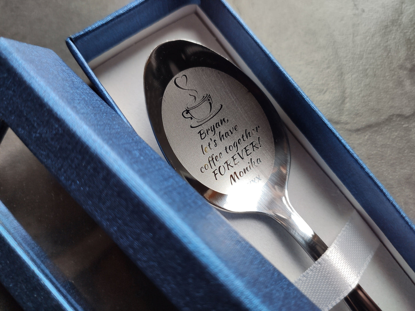 Personalised Custom Engraved Tea Coffee Spoon Romantic Memorable Gift Anniversary Engagement Him Her