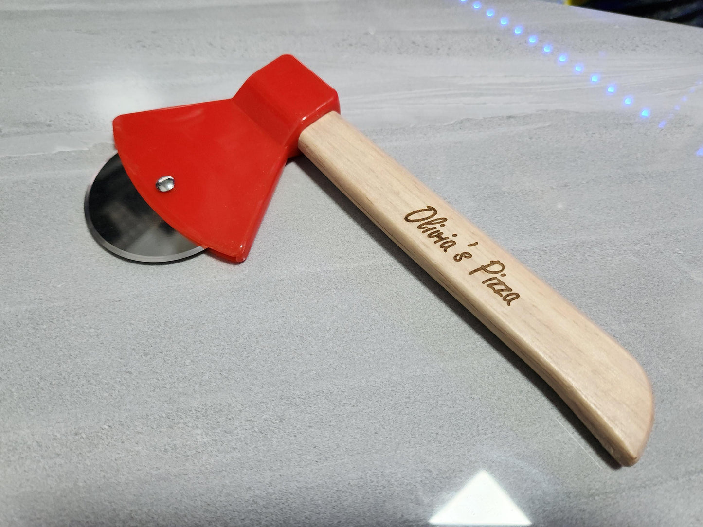 Personalized Pizza Cutter: Engraved Wood Handle, Custom Kitchen Tool