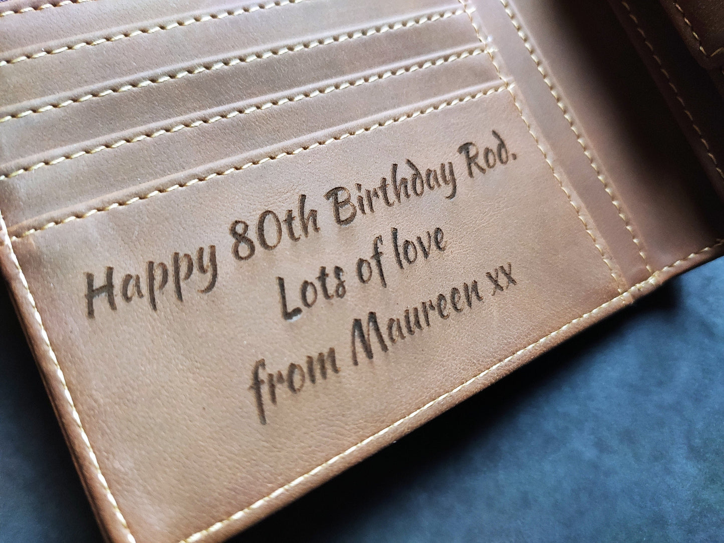 Personalised Laser Engraved Brown Horse Effect Leather Luxury Men Wallet