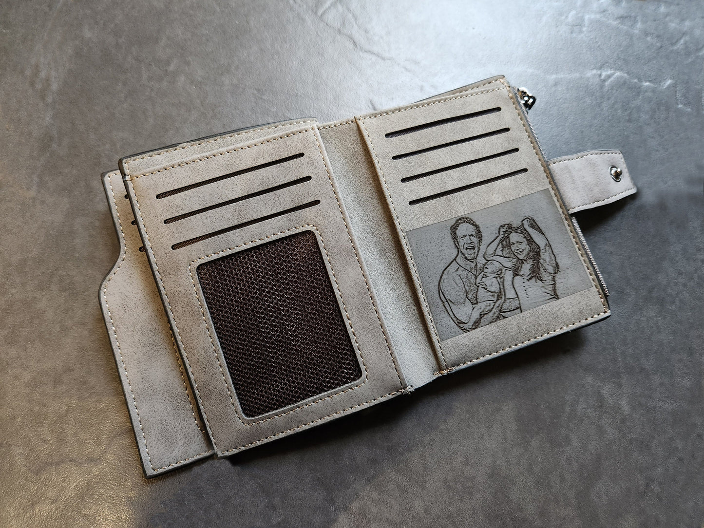 Personalized Photo Wallet: Engraved Vegan Leather Zipper Purse