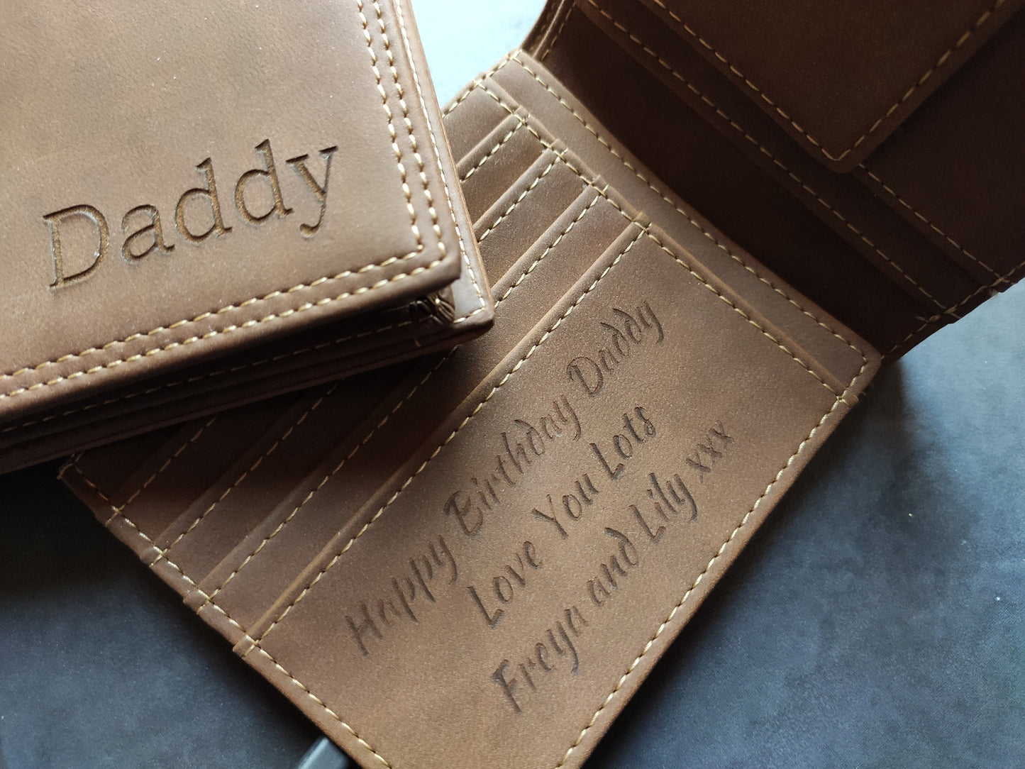 Personalised Laser Engraved Brown Horse Effect Leather Luxury Men Wallet