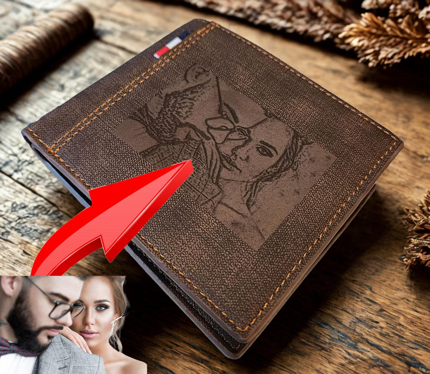 Personalized Custom Laser Engraved Photo Wallet Best Gift - Daddy, Grandad, Husband, Boyfriend, Uncle, Birthday, Wedding, Anniversary Gift