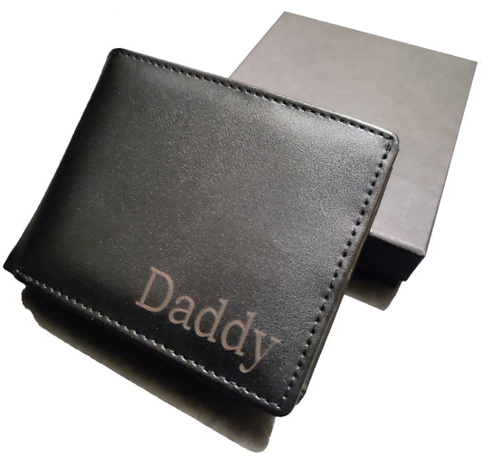 Personalised Laser Engraved Black PU Leather Wallet For Men - Best Custom Gift