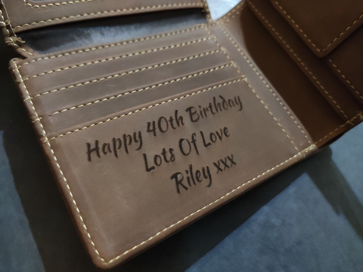 Personalised Laser Engraved Brown Horse Effect Leather Luxury Men Wallet