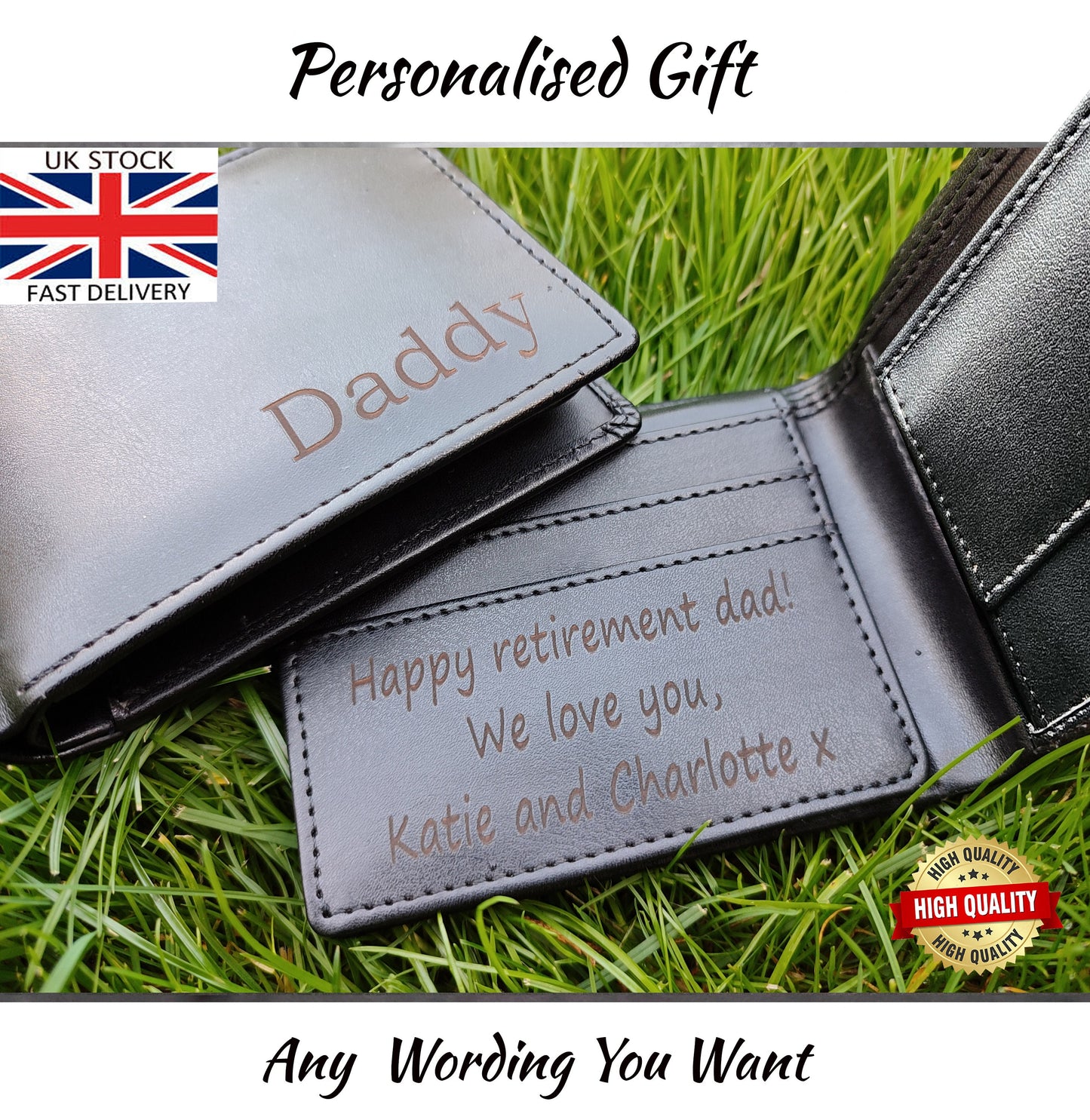 Personalised Laser Engraved Black PU Leather Wallet For Men - Best Custom Gift