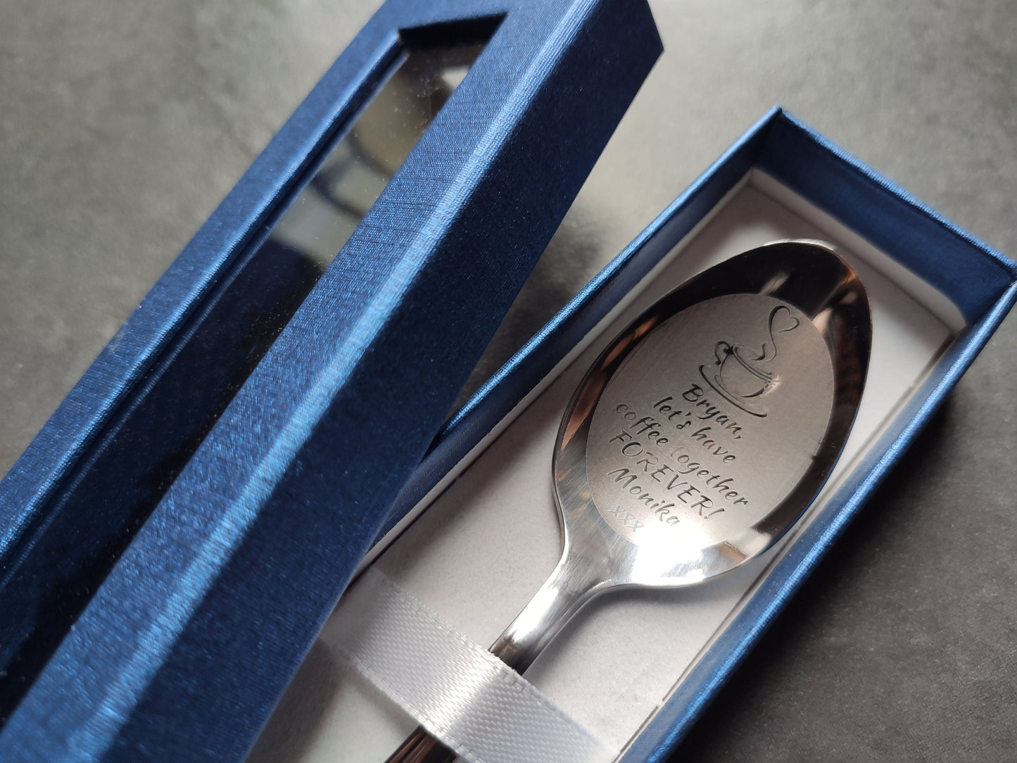 Personalised Custom Engraved Tea Coffee Spoon Romantic Memorable Gift Anniversary Engagement Him Her
