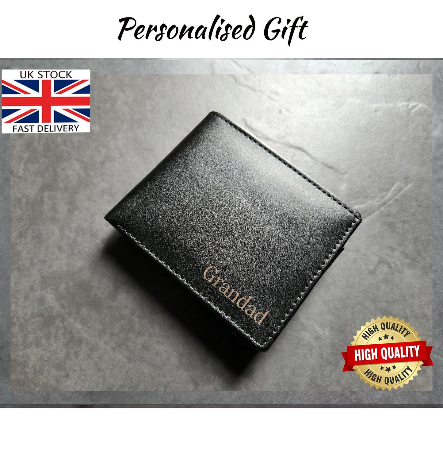 Personalised Engraved Wallet – Custom Black Leather Gift for Dad, Grandad, Husband, Birthday, Father’s Day, Christmas, Anniversary