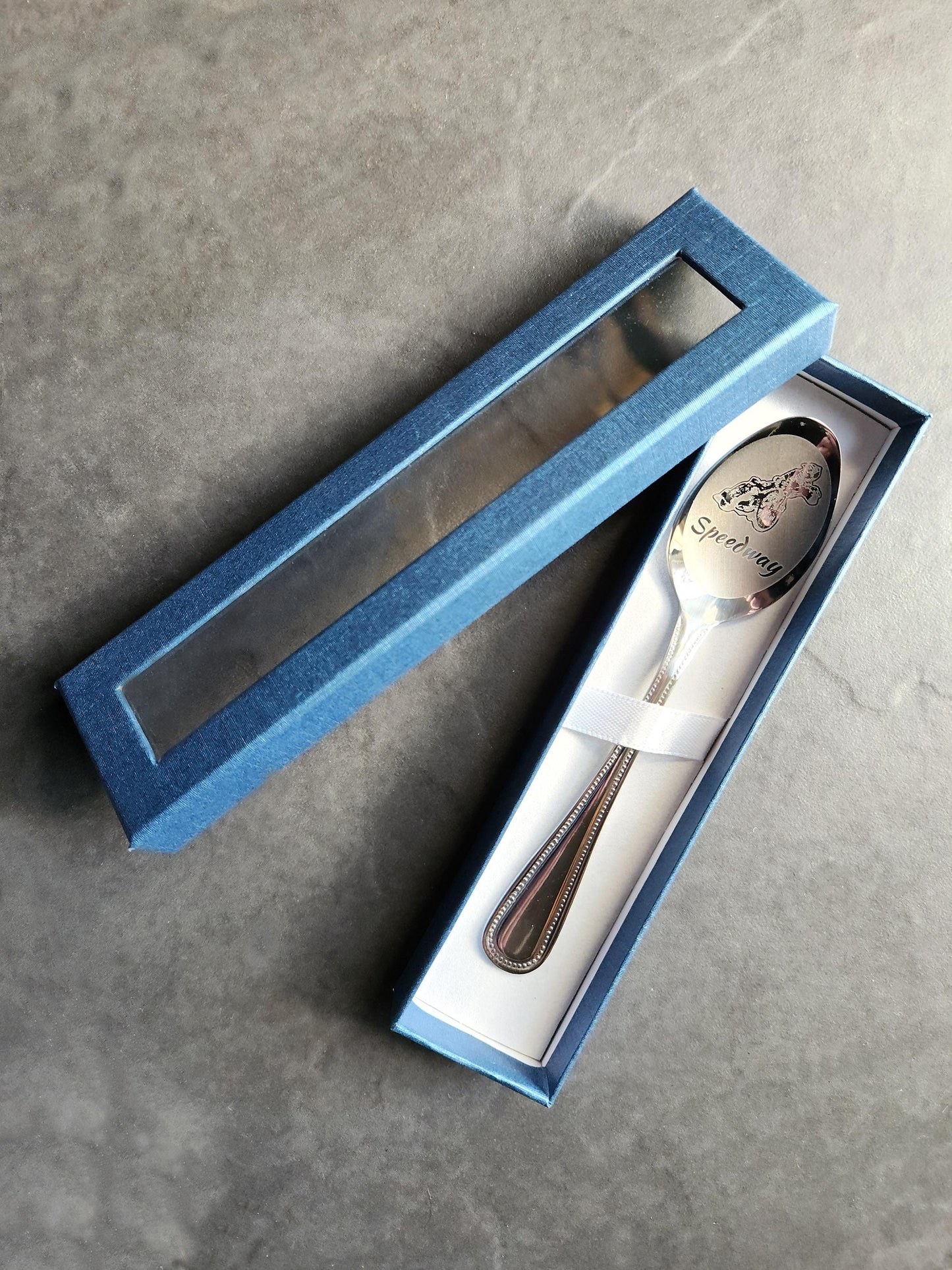 Engraved Speedway Rider Spoon: Personalized Motorbike Racing Gift