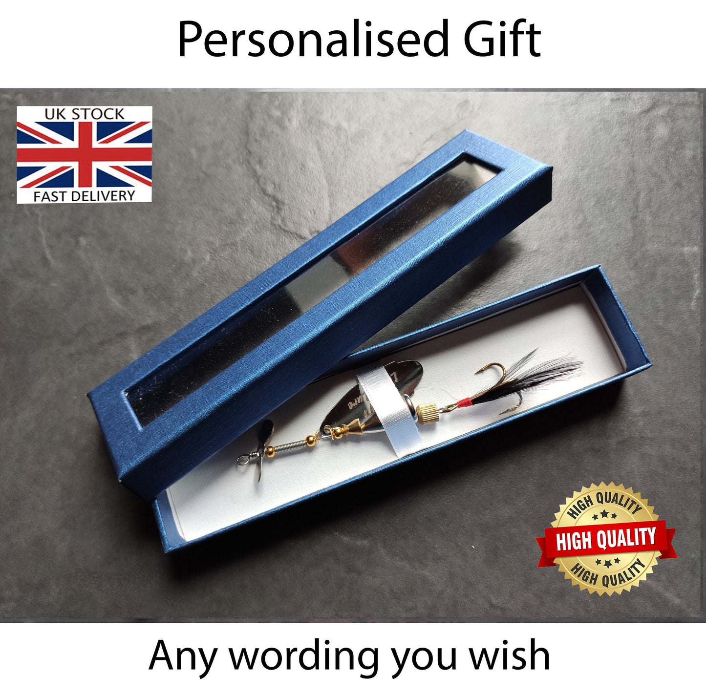 Personalised Laser Engraved Custom Text fishing spoon spinner Lure metal fishing bait