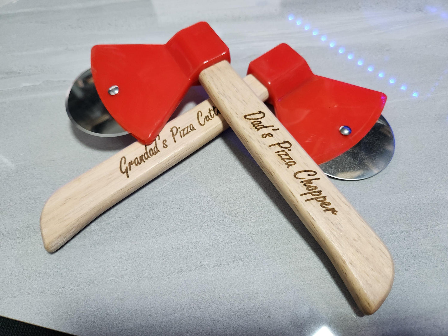 Personalized Pizza Cutter: Engraved Wood Handle, Custom Kitchen Tool