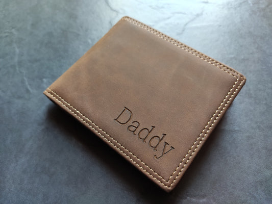 Personalised Laser Engraved Brown Horse Effect Leather Luxury Men Wallet