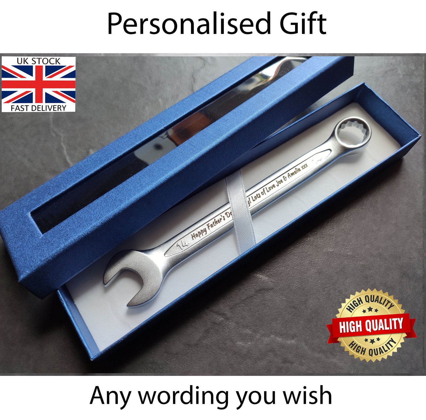 Personalised Engraved Combination Steel Spanner Key - Unique Birthday, Anniversary, Retirement, Wedding, Graduation, Christmas Gift Idea