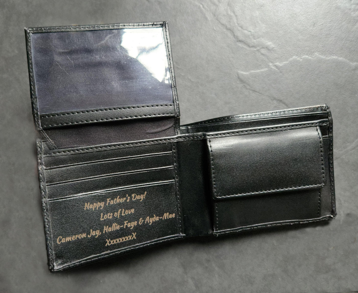 Personalised Engraved Wallet – Custom Black Leather Gift for Dad, Grandad, Husband, Birthday, Father’s Day, Christmas, Anniversary