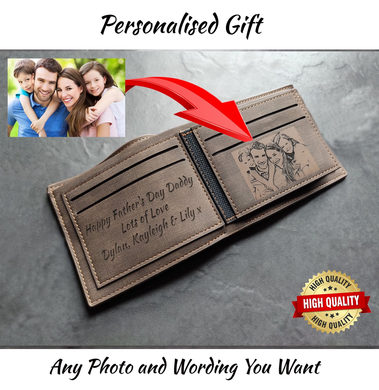 Personalized Custom Laser Engraved Photo Wallet Best Gift - Daddy, Grandad, Husband, Boyfriend, Uncle, Birthday, Wedding, Anniversary Gift