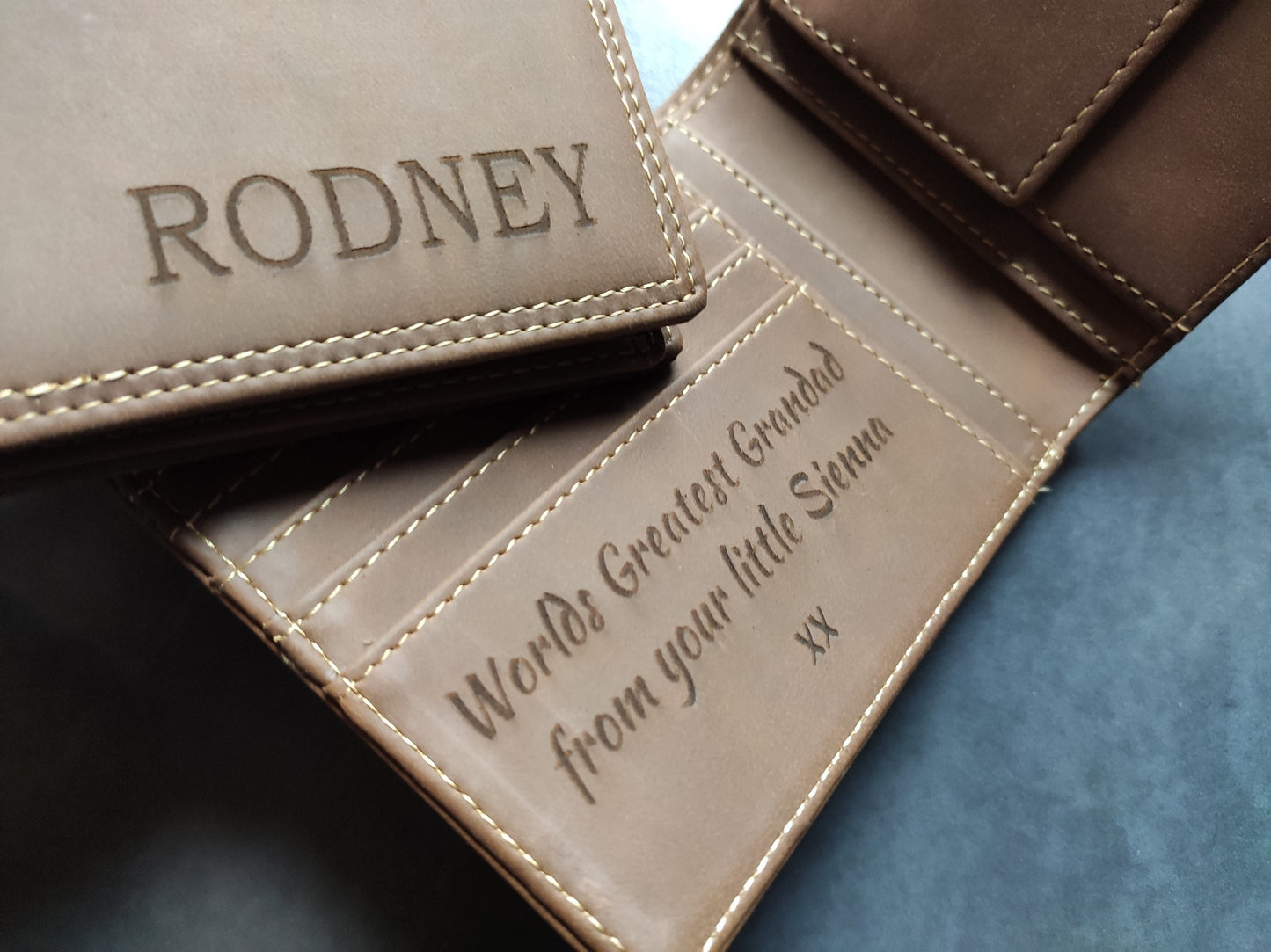 Personalised Laser Engraved Brown Horse Effect Leather Luxury Men Wallet