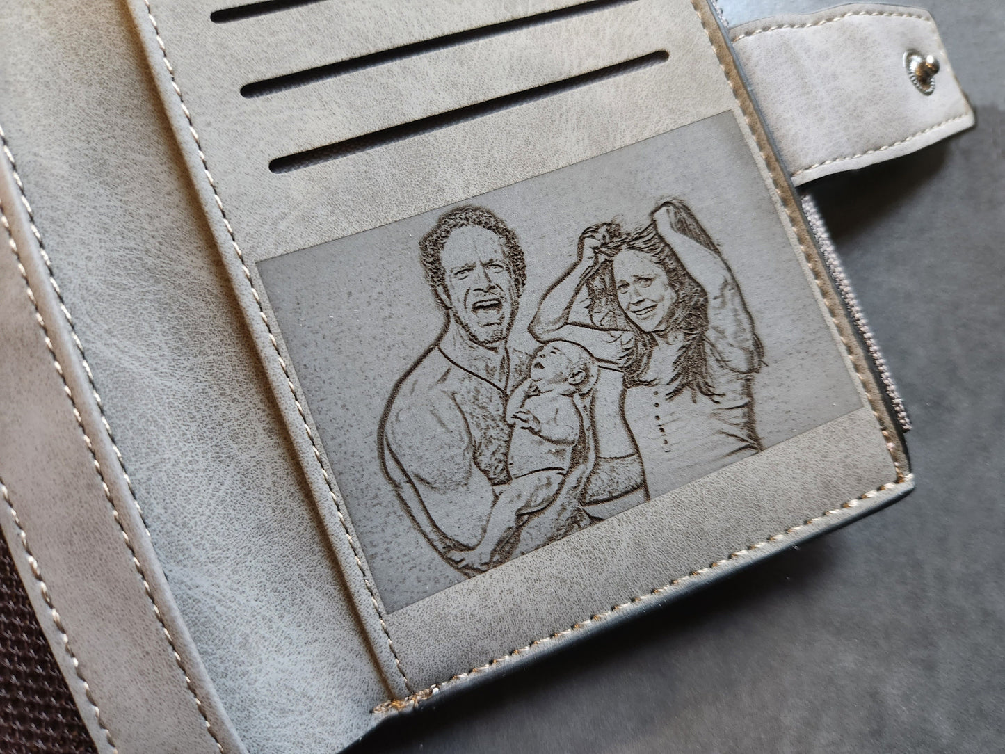 Personalized Photo Wallet: Engraved Vegan Leather Zipper Purse