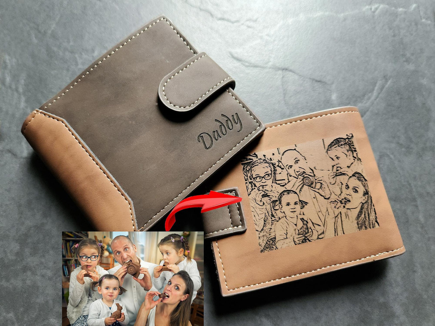 Personalized Laser Engraved Trifold Wallet: Custom Photo & Message