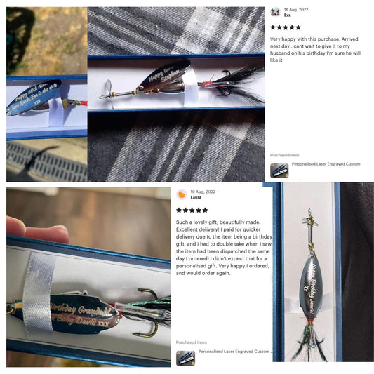 Personalised Laser Engraved Custom Text fishing spoon spinner Lure metal fishing bait