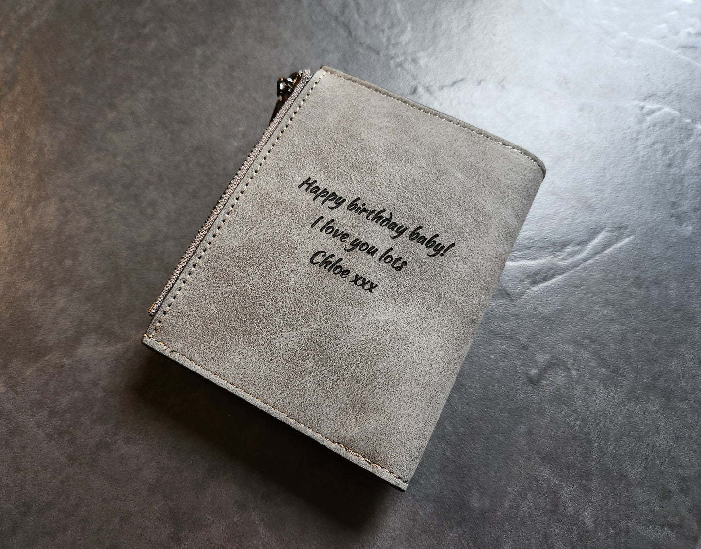 Personalized Photo Wallet: Engraved Vegan Leather Zipper Purse