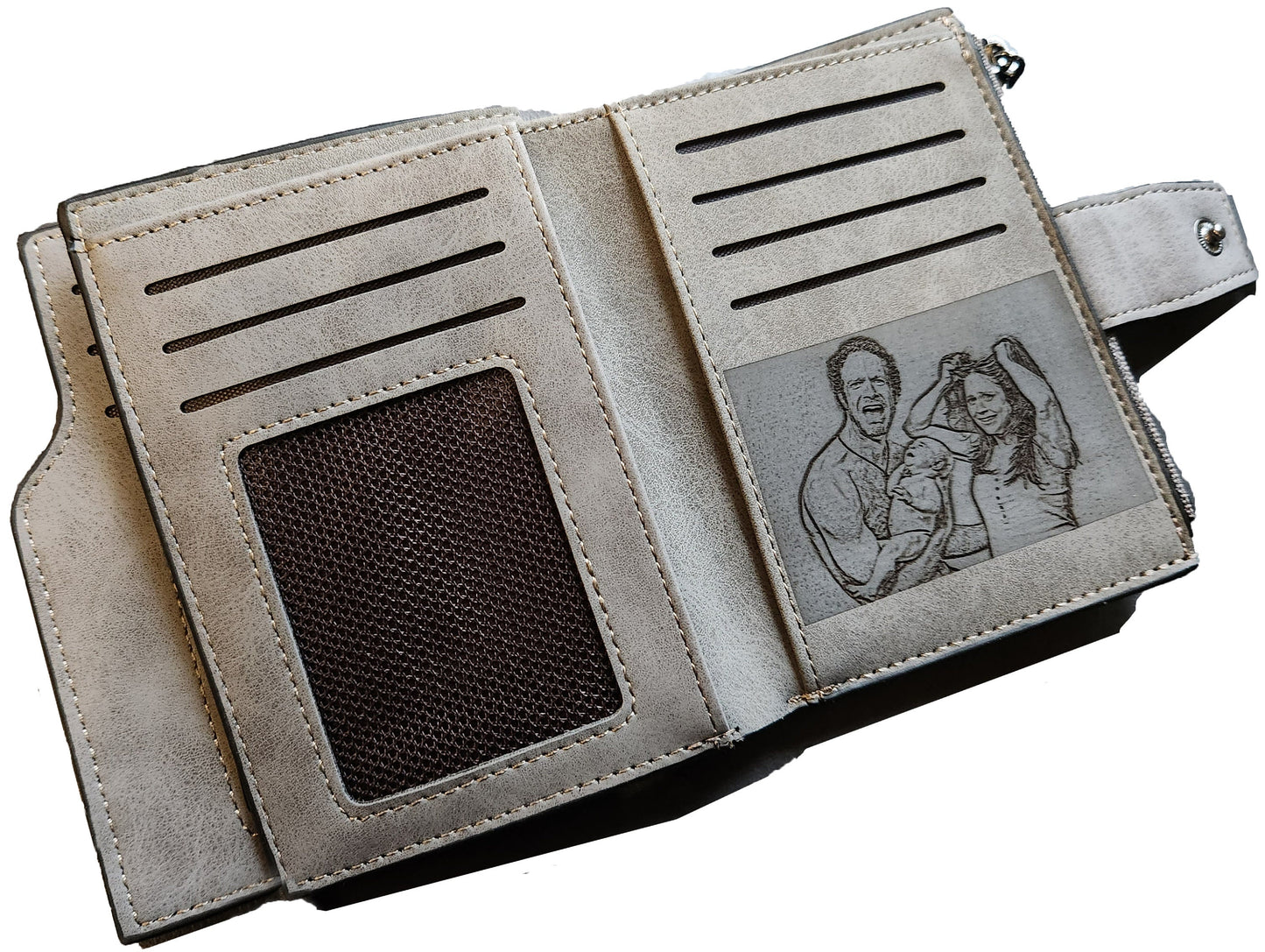 Personalized Photo Wallet: Engraved Vegan Leather Zipper Purse