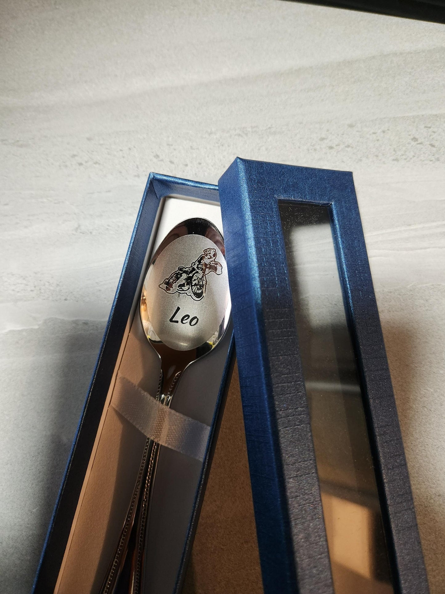 Engraved Speedway Rider Spoon: Personalized Motorbike Racing Gift