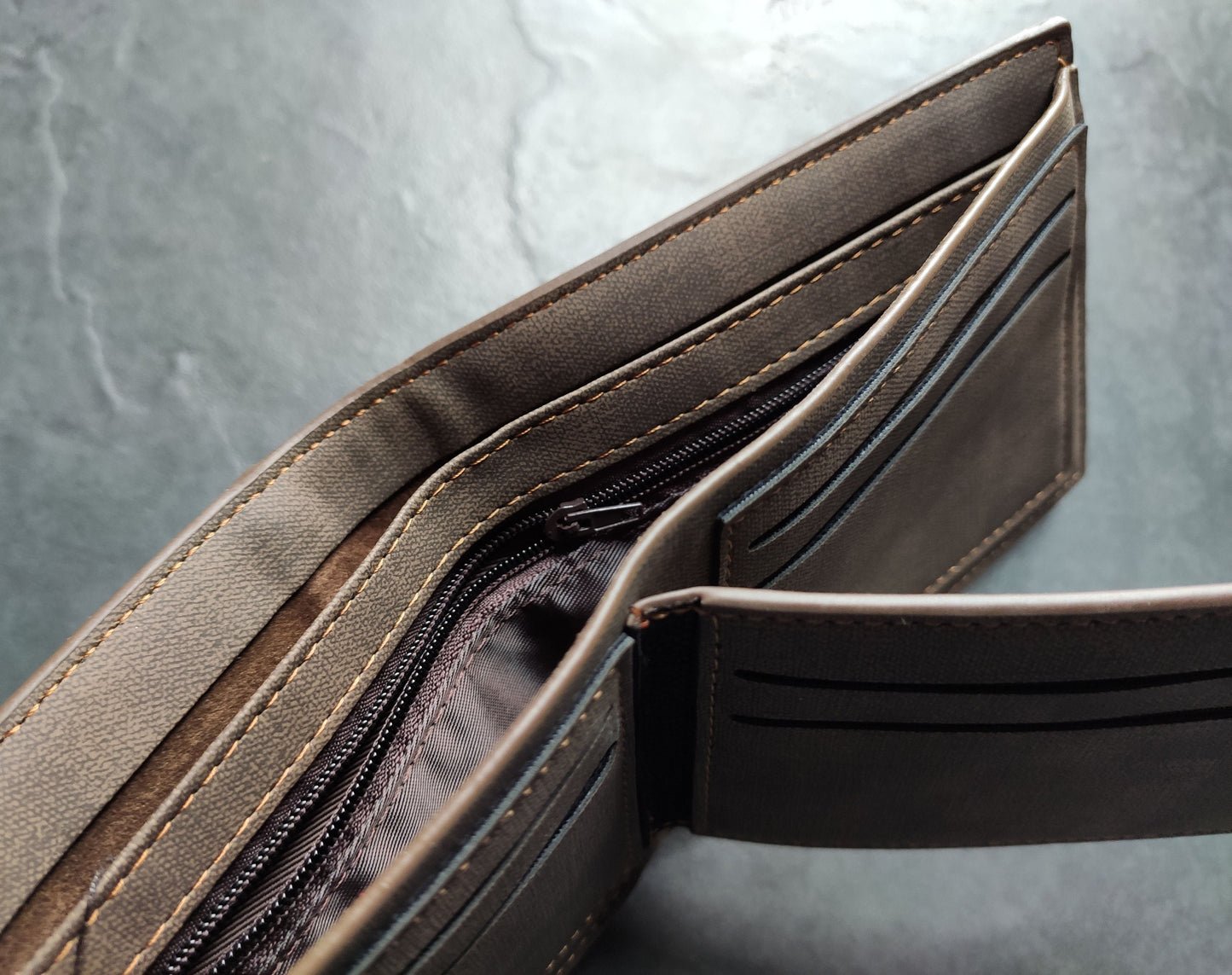 Men's Custom Photo Engraved Brown Wallet - Unique Gift - Personalised Text and Photo - Dad, Grandad, Stepdad, Uncle, Godfather, Son
