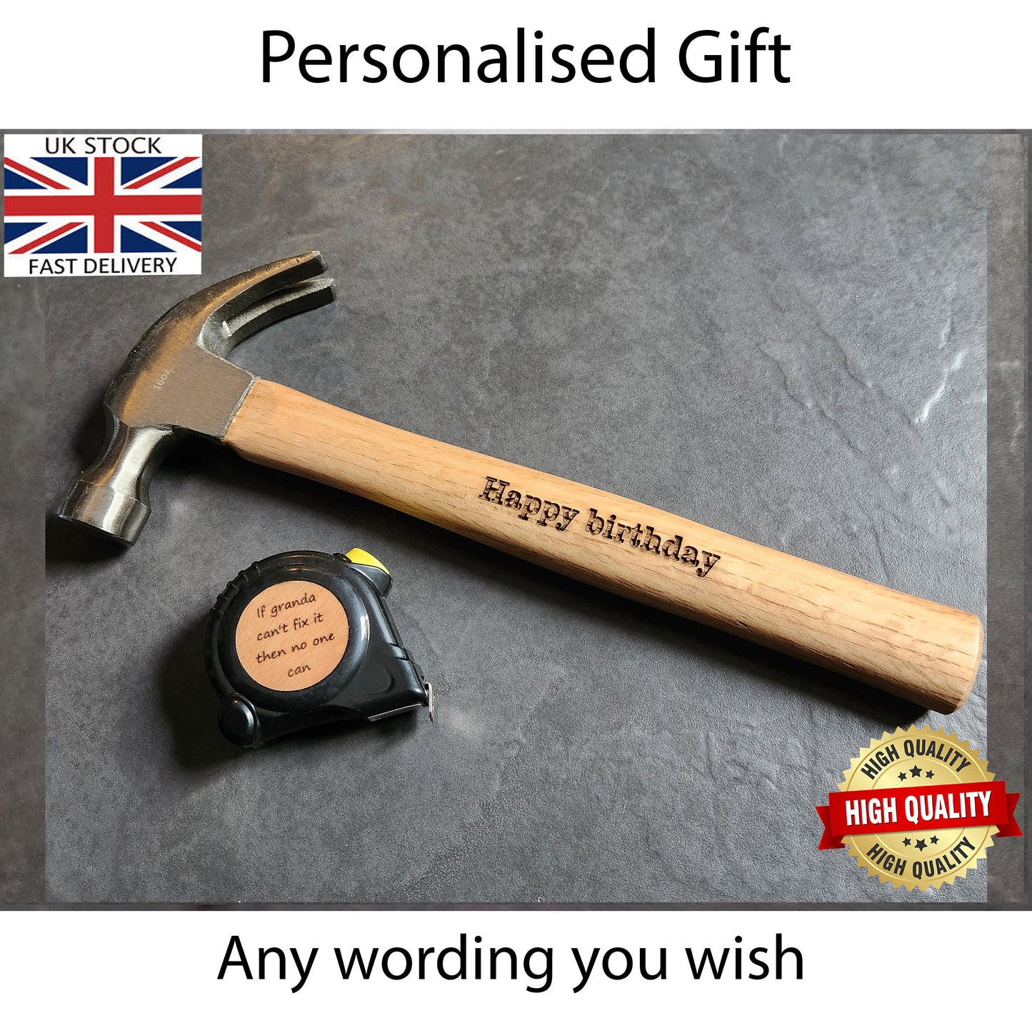 Personalised Engraved 16 oz Hammer and Measuring Tape 3m Gift for Him Men Grandad Dad - Retirement, Birthday, Anniversary, Christmas present