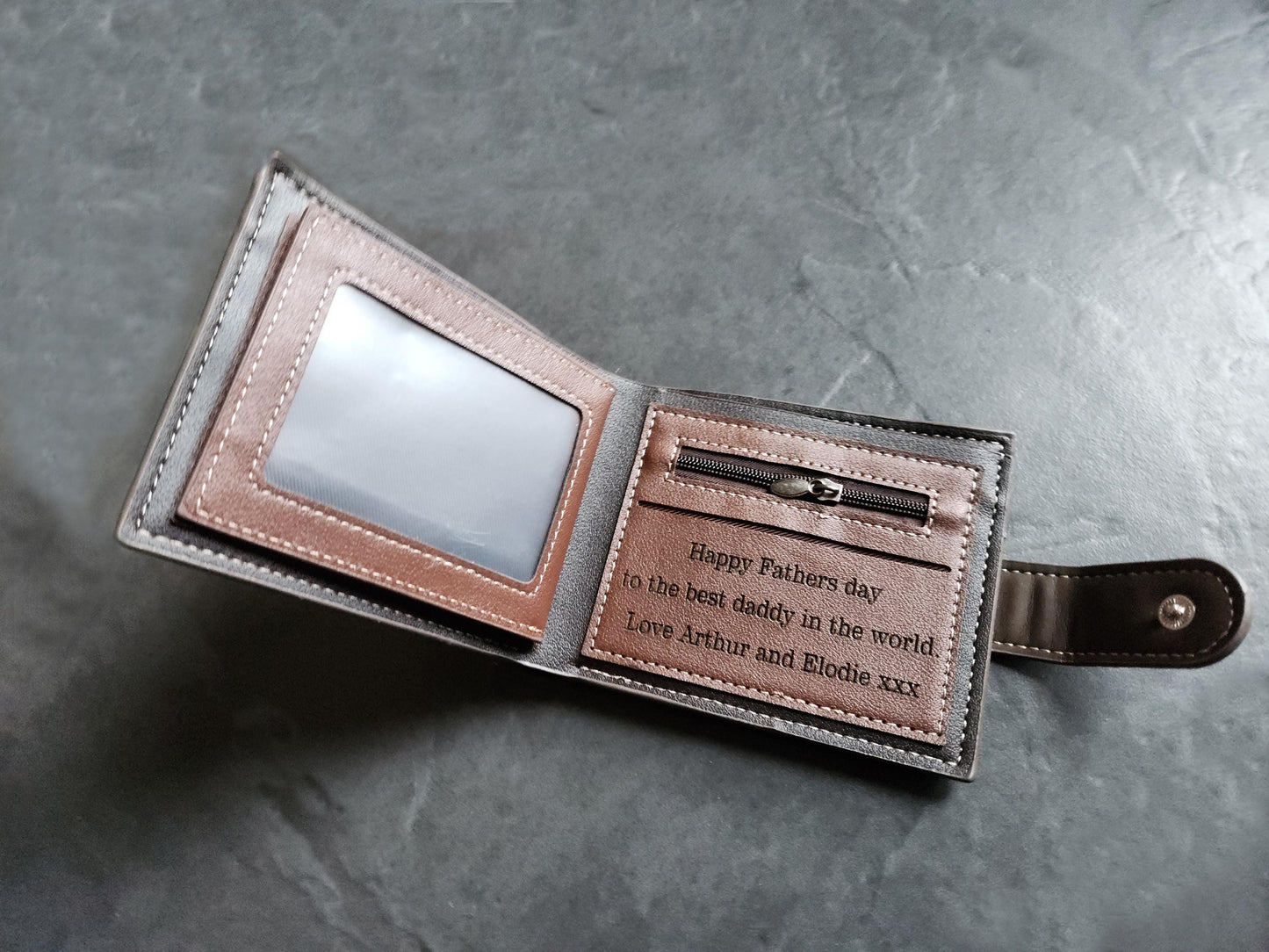 Personalized Laser Engraved Trifold Wallet: Custom Photo & Message