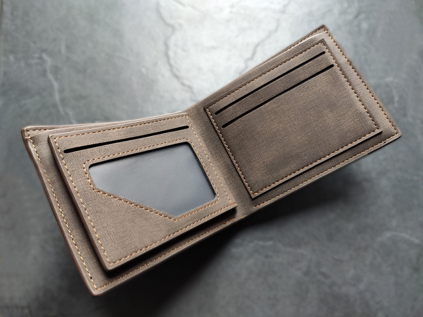 Men's Custom Photo Engraved Brown Wallet - Unique Gift - Personalised Text and Photo - Dad, Grandad, Stepdad, Uncle, Godfather, Son