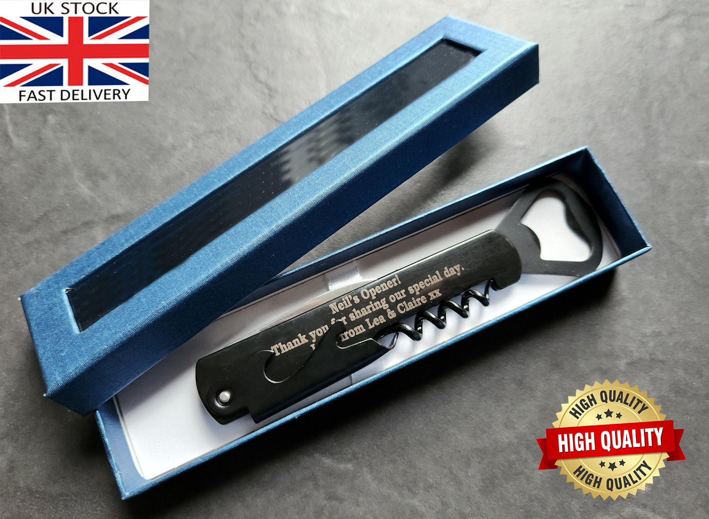Personalised Engraved 4 in1 Stainless Steel Wine Beer Bottle Opener Corkscrew Multifunction Portable Wine Opener