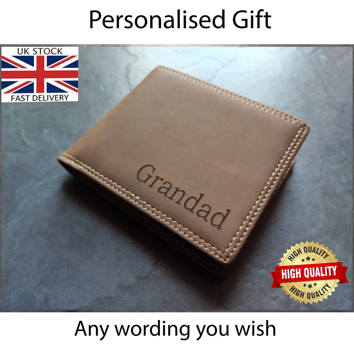 Personalised Laser Engraved Brown Horse Effect Leather Luxury Men Wallet