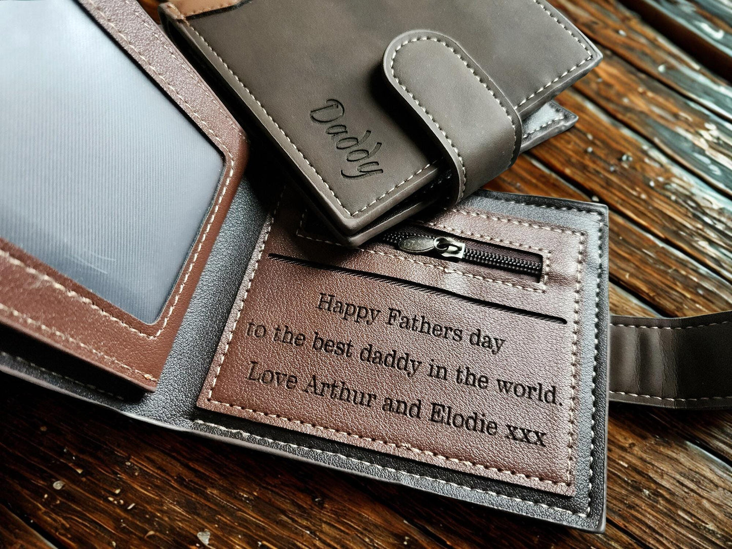 Personalized Laser Engraved Trifold Wallet: Custom Photo & Message
