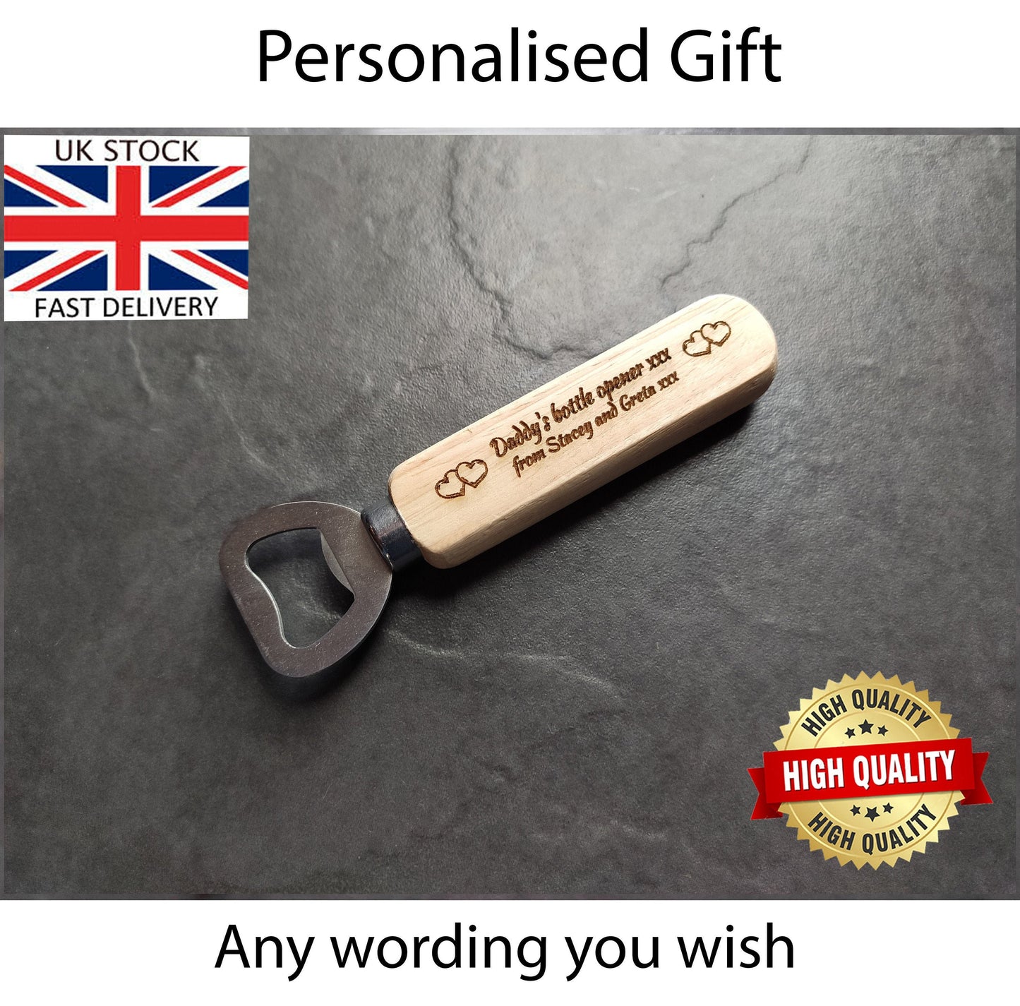 Personalised Wooden Bottle Opener – Custom Engraved Gift for Dad, Grandad, Husband, Birthday, Father’s Day, Christmas, BBQ