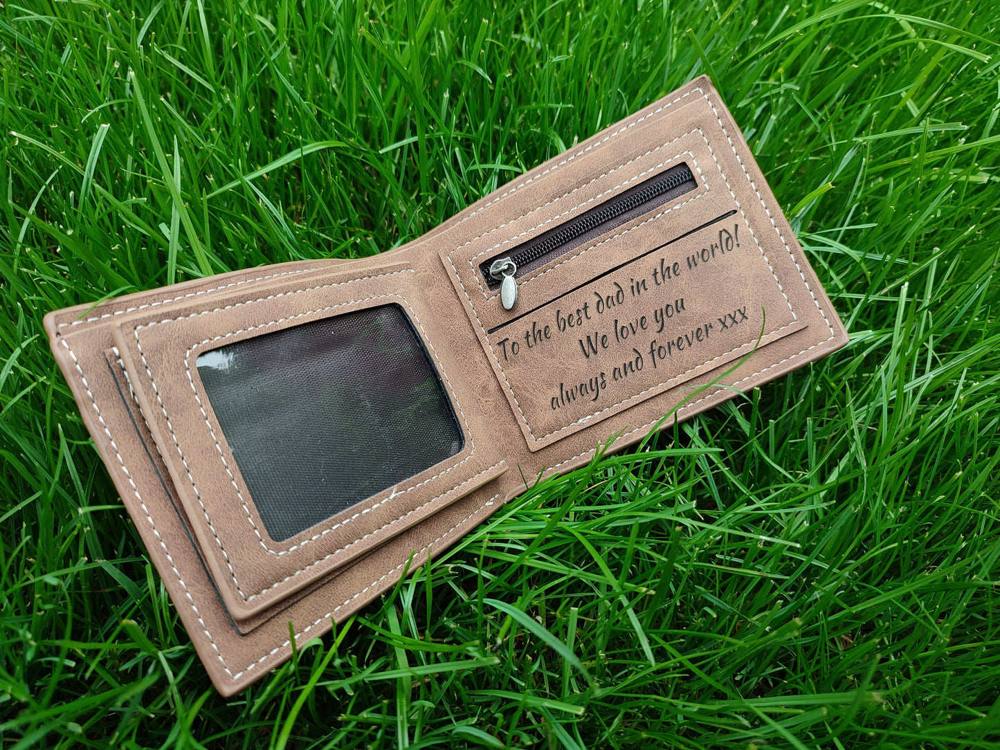 Personalised Photo Wallet With Coin Pocket Best Gift for Men Dad Daddy Grandad Husband Boyfriend Birthday Anniversary Vegan Leather