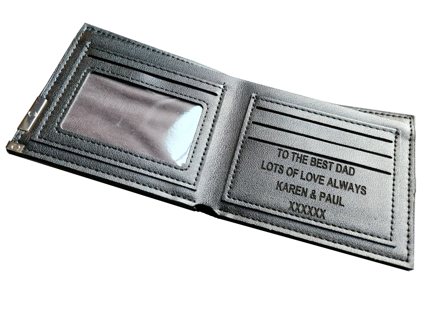Personalized Custom Engraved Black Leather PU Wallet - Fathers Day, Grandad, Grumps, Daddy, Dad, Birthday, Anniversary Unique Gift