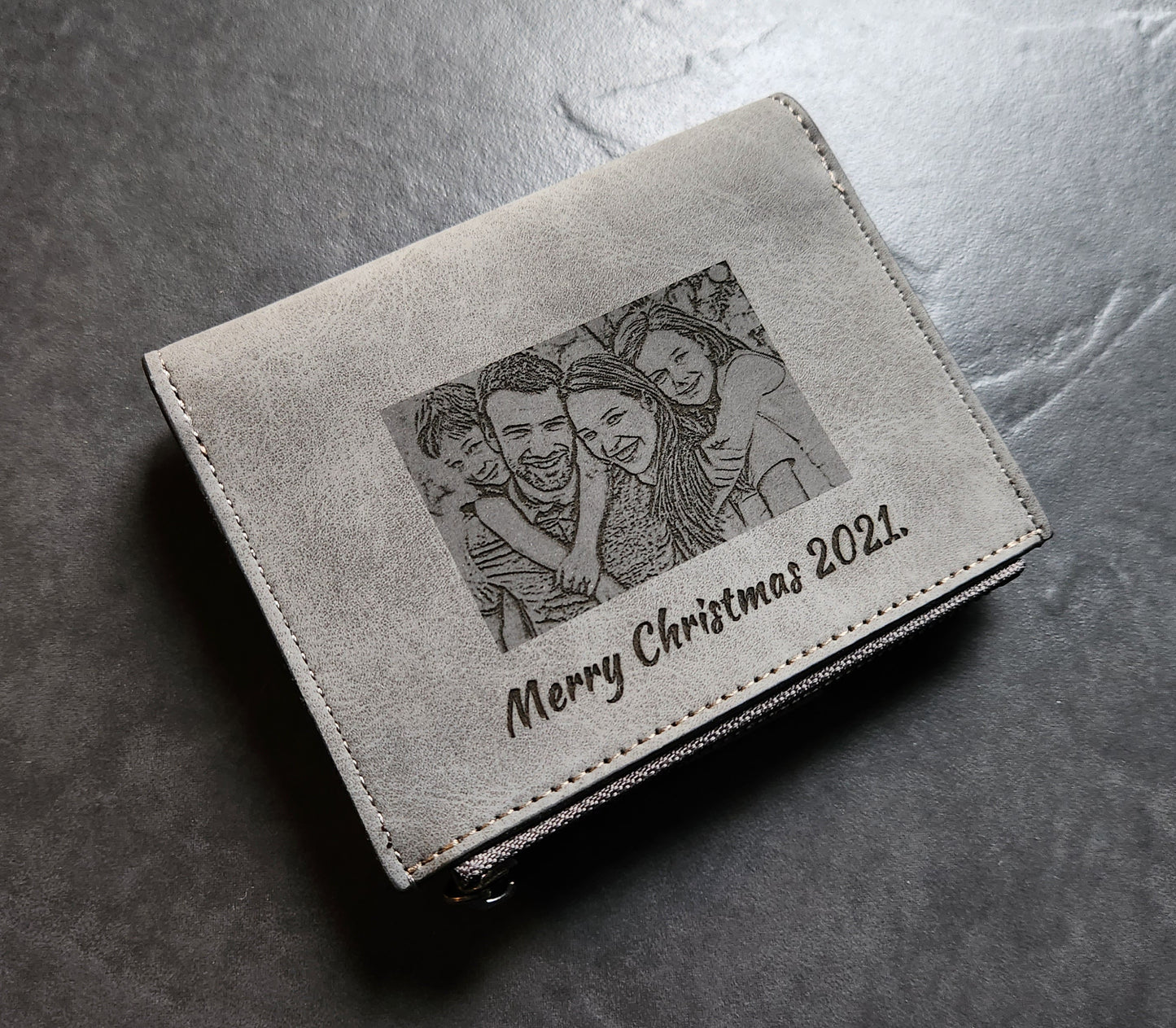 Personalized Photo Wallet: Engraved Vegan Leather Zipper Purse
