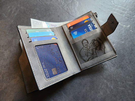 Personalized Photo Wallet: Engraved Vegan Leather Zipper Purse