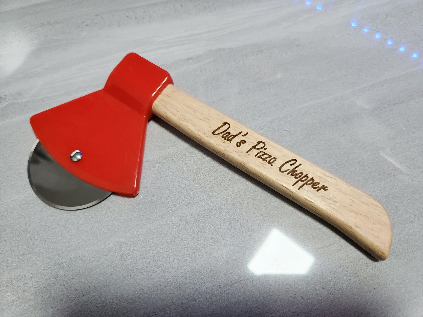 Personalized Pizza Cutter: Engraved Wood Handle, Custom Kitchen Tool