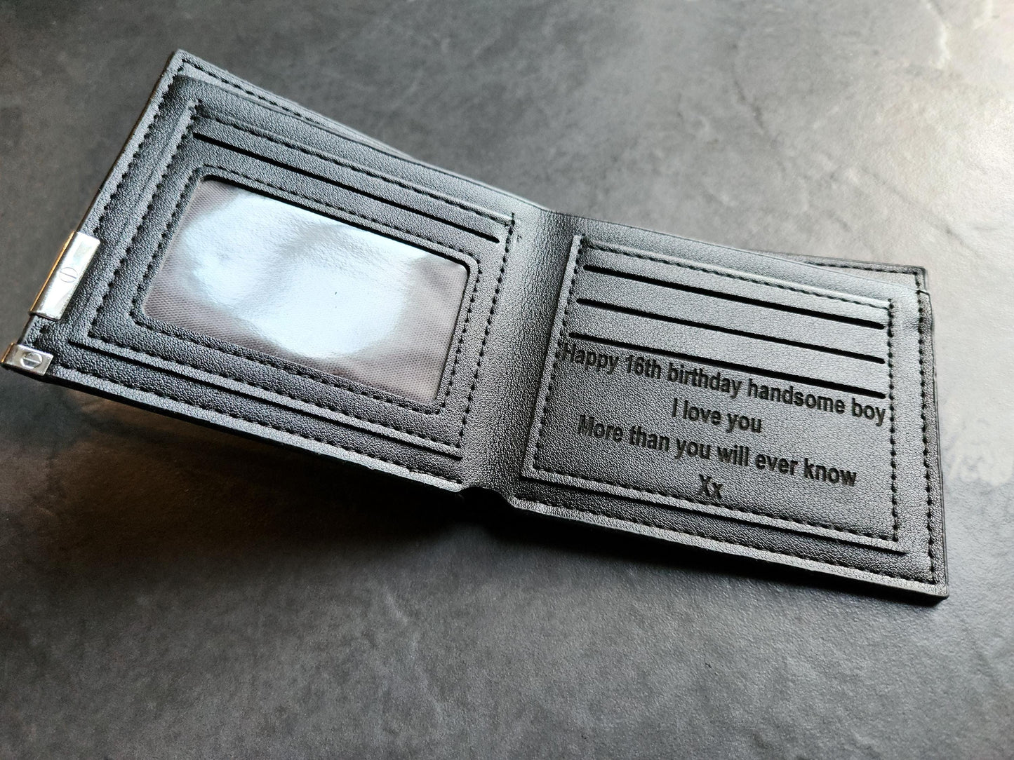 Personalized Custom Engraved Black Leather PU Wallet - Fathers Day, Grandad, Grumps, Daddy, Dad, Birthday, Anniversary Unique Gift