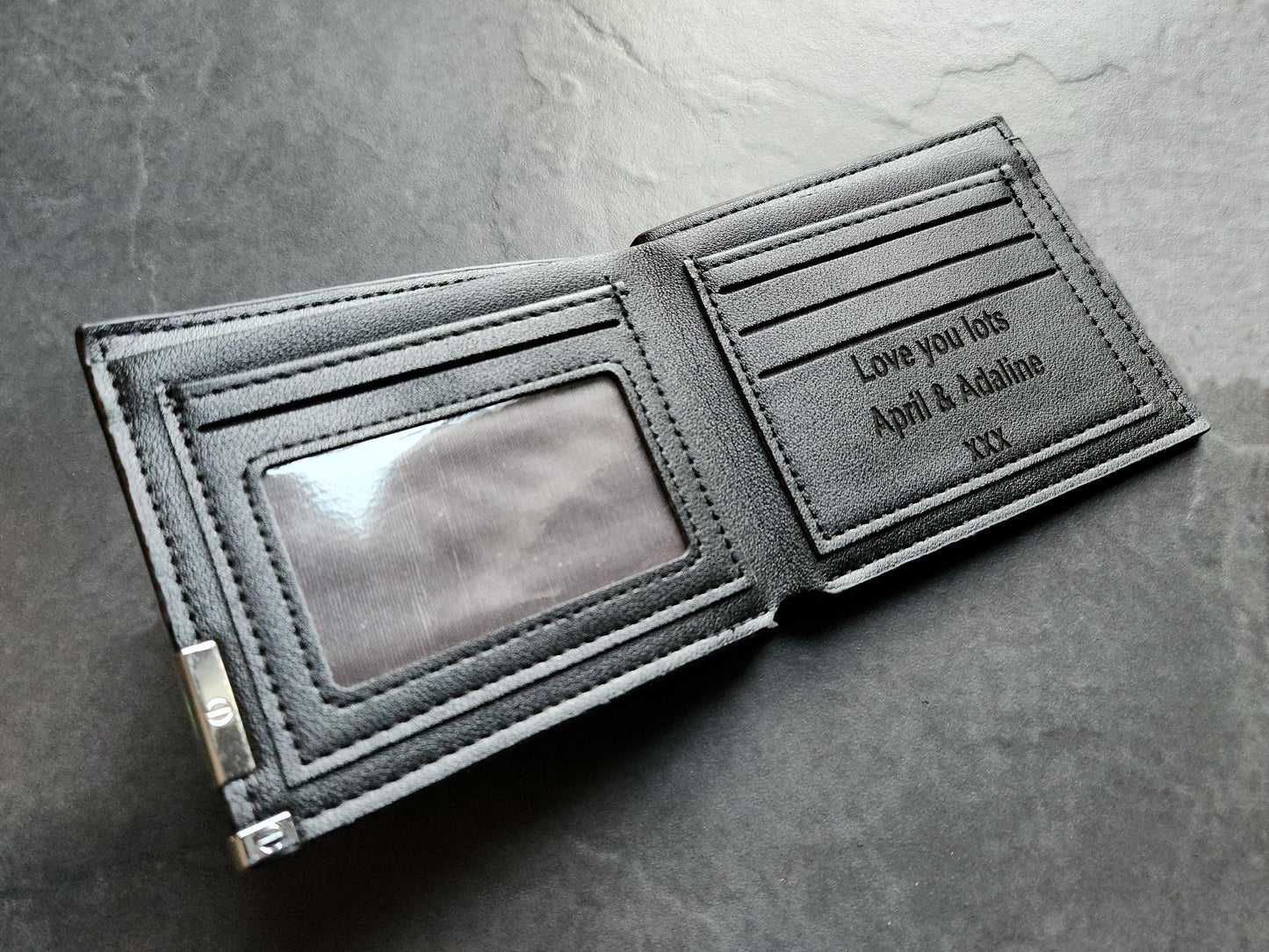Personalized Custom Engraved Black Leather PU Wallet - Fathers Day, Grandad, Grumps, Daddy, Dad, Birthday, Anniversary Unique Gift