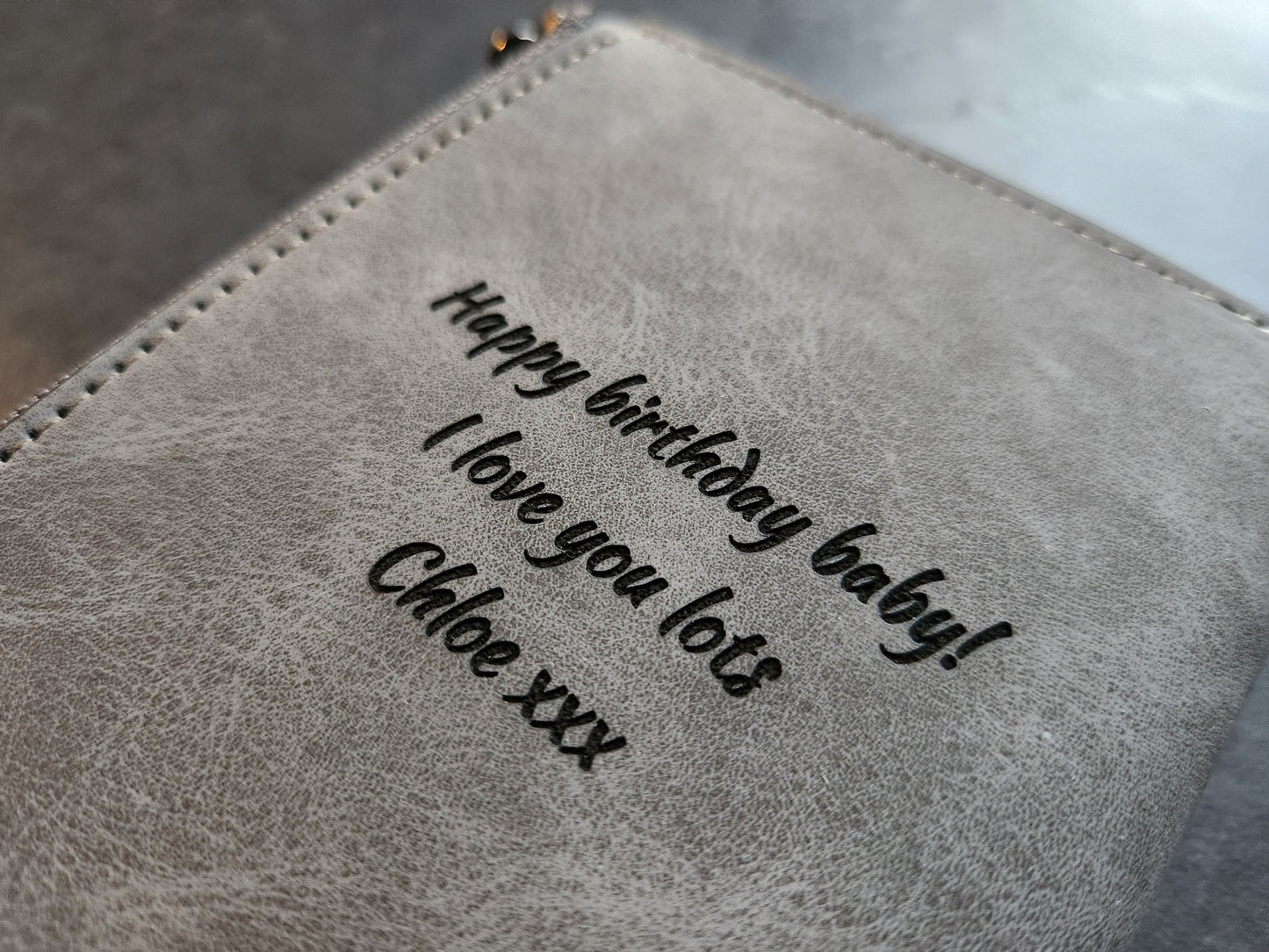 Personalized Photo Wallet: Engraved Vegan Leather Zipper Purse
