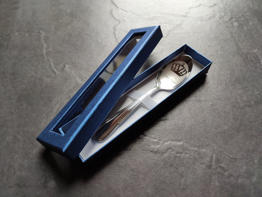 Personalised Laser Engraved Tea Coffee Spoon gift Custom name Crown Theme