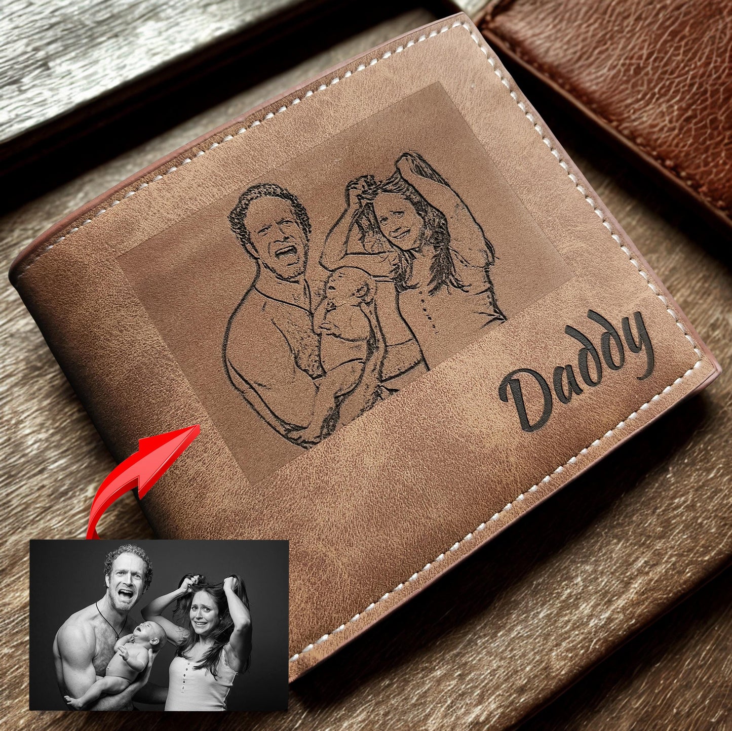 Personalised Photo Wallet With Coin Pocket Best Gift for Men Dad Daddy Grandad Husband Boyfriend Birthday Anniversary Vegan Leather