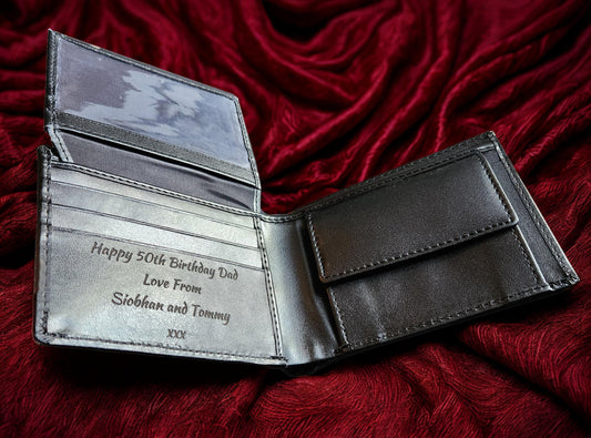 Personalised Engraved Wallet – Custom Black Leather Gift for Dad, Grandad, Husband, Birthday, Father’s Day, Christmas, Anniversary