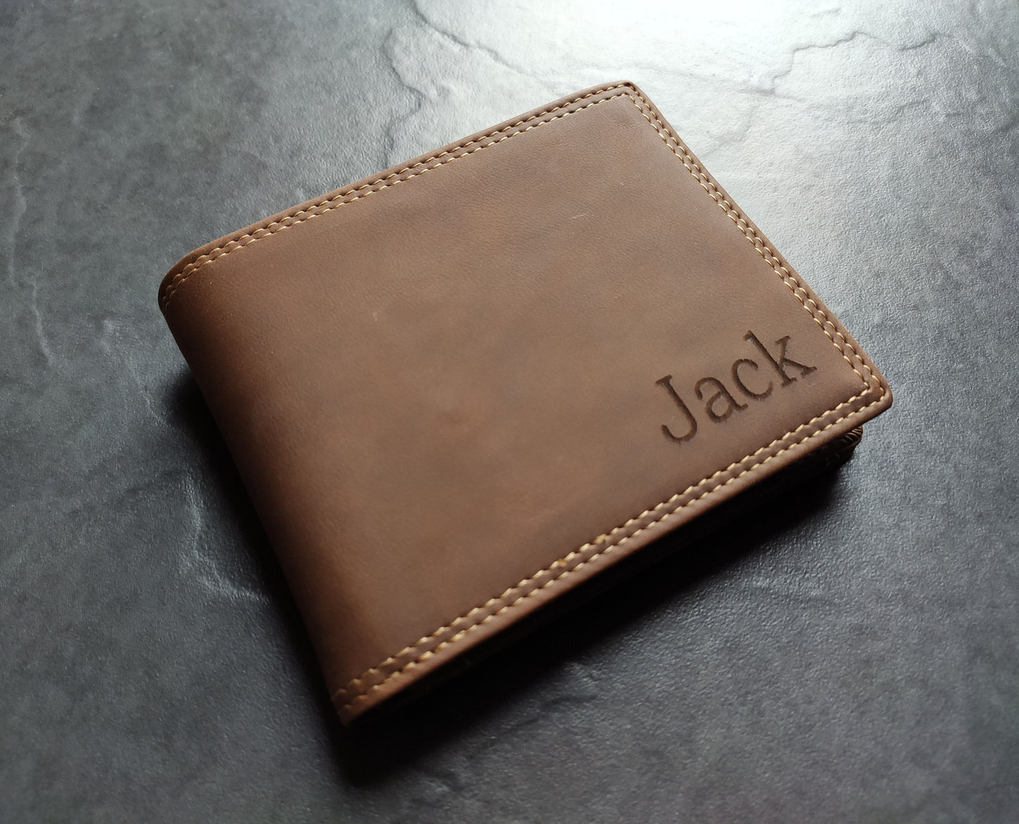 Personalised Laser Engraved Brown Horse Effect Leather Luxury Men Wallet