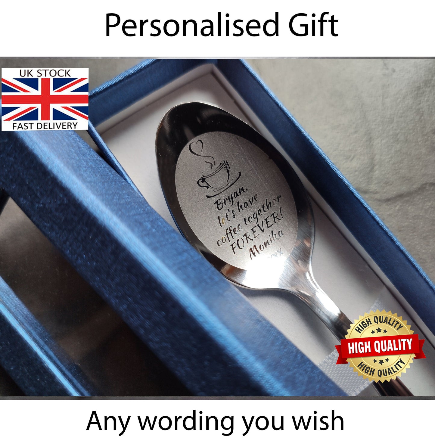 Personalised Custom Engraved Tea Coffee Spoon Romantic Memorable Gift Anniversary Engagement Him Her